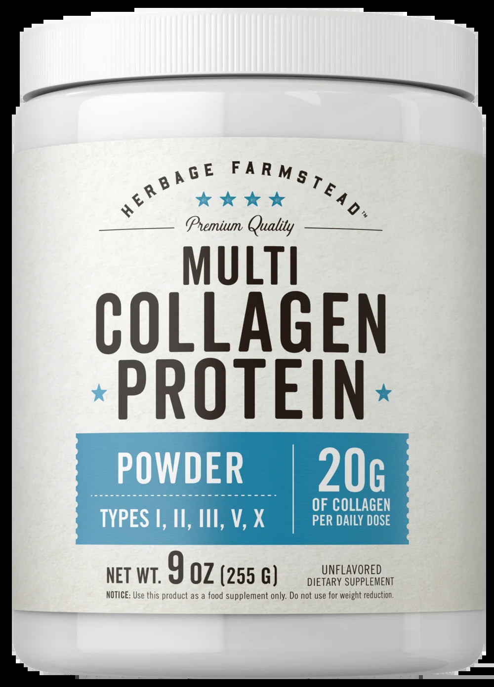 Multi Collagen Protein Powder | 9Oz | Unflavored | Types I, II, III, V, X | by Herbage Farmstead