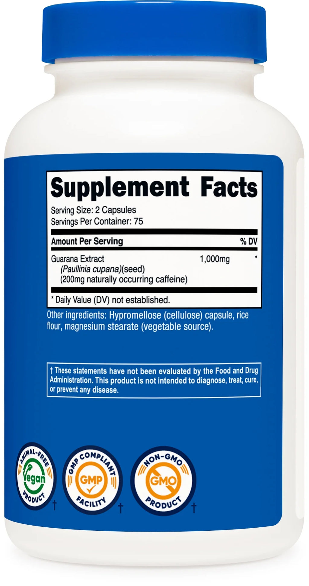 Guarana 1000Mg, 150 Vegetarian Capsules - Vegan Natural Herbal Brazilian Caffeine Supplement