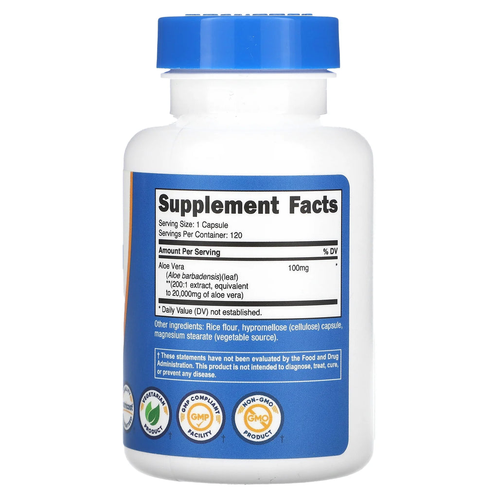Aloe Vera 100Mg, 120 Capsules - Gluten Free, Non-Gmo Supplement