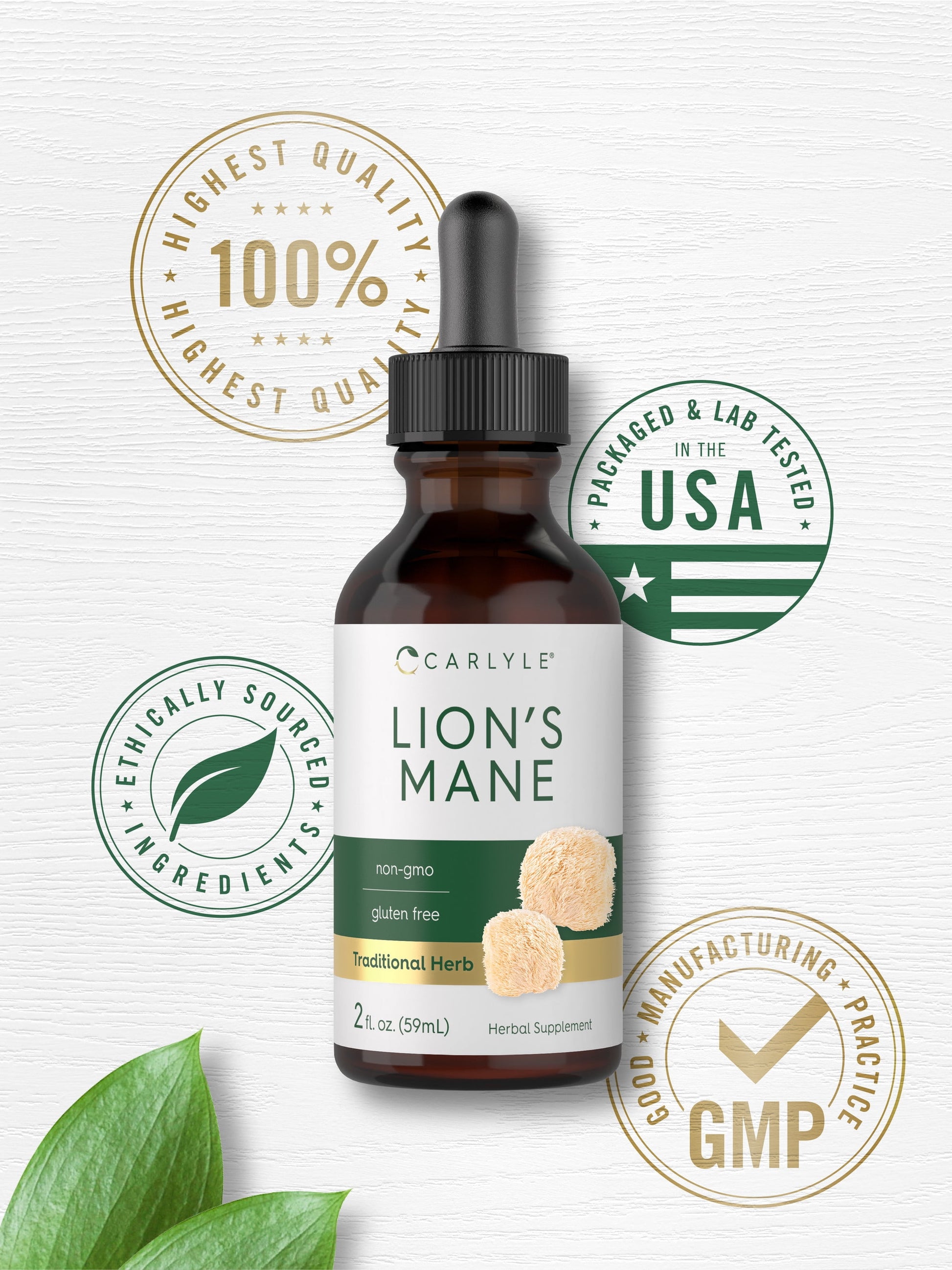 Lions Mane Mushroom Supplement | 2 Fl Oz | Vegetarian | Non-Gmo, Gluten Free | by