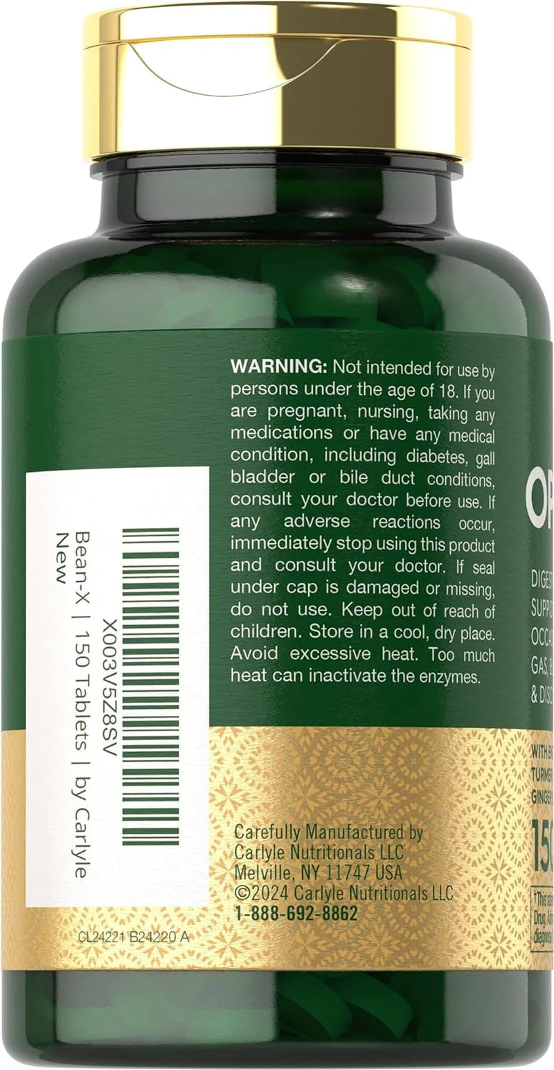 Opti-Bean | 150 Tablets | Digestive Support | Gas, Bloating & Discomfort Enzyme Blend | Vegetarian, Non-Gmo & Gluten Free Supplement | by