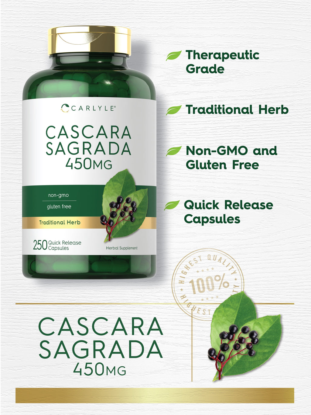 Cascara Sagrada 450 Mg | 250 Capsules | Herbal Supplement | by