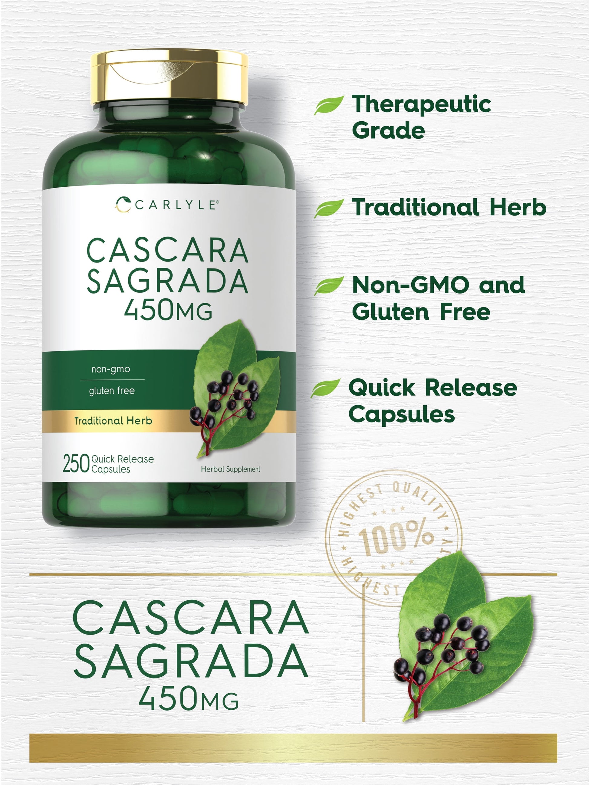 Cascara Sagrada 450 Mg | 250 Capsules | Herbal Supplement | by