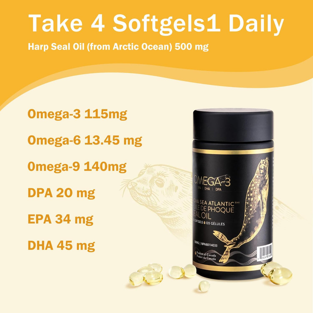 Easy to Swallow Harp Seal Oil Omega 3 6 9 by ® | Made in Canada | Rich Source of EPA, DHA, & DPA for Good Health | Chemical-Free, Non-Gmo | 500Mg - 240 Softgels