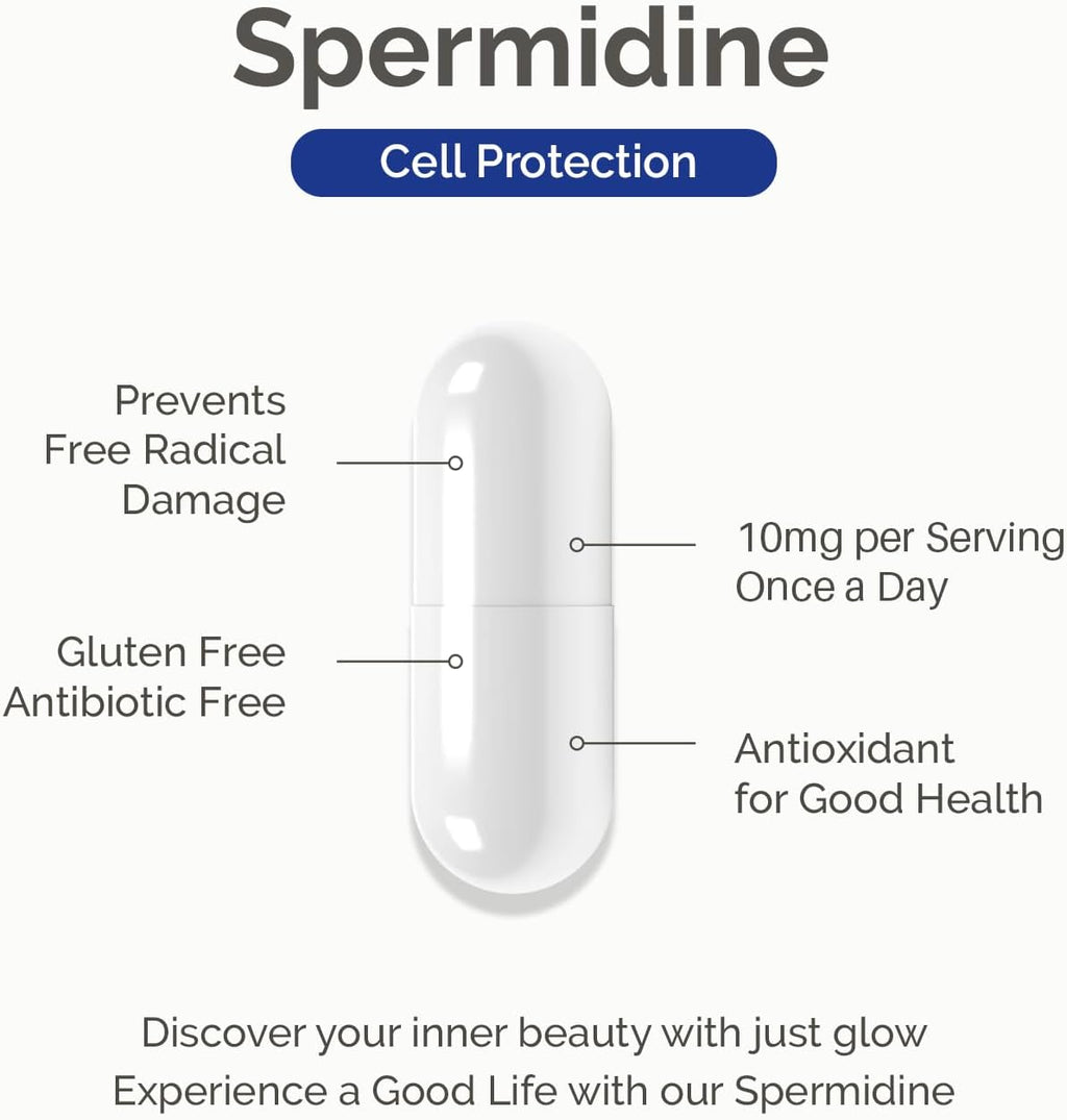 Spermidine Supplement 10Mg 120 Capsules (98% of Spermidine 3HCL - Third Party Tested) for Healthy Aging, Longevity, and Cellular Renewal - Made in Canada