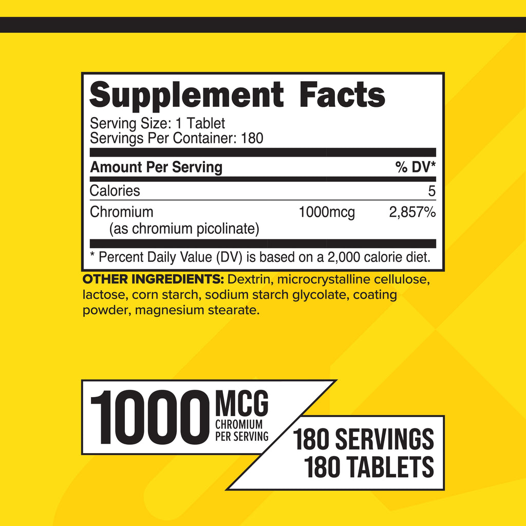 Chromium Picolinate 1000Mcg, 180 Tablets, Supplement