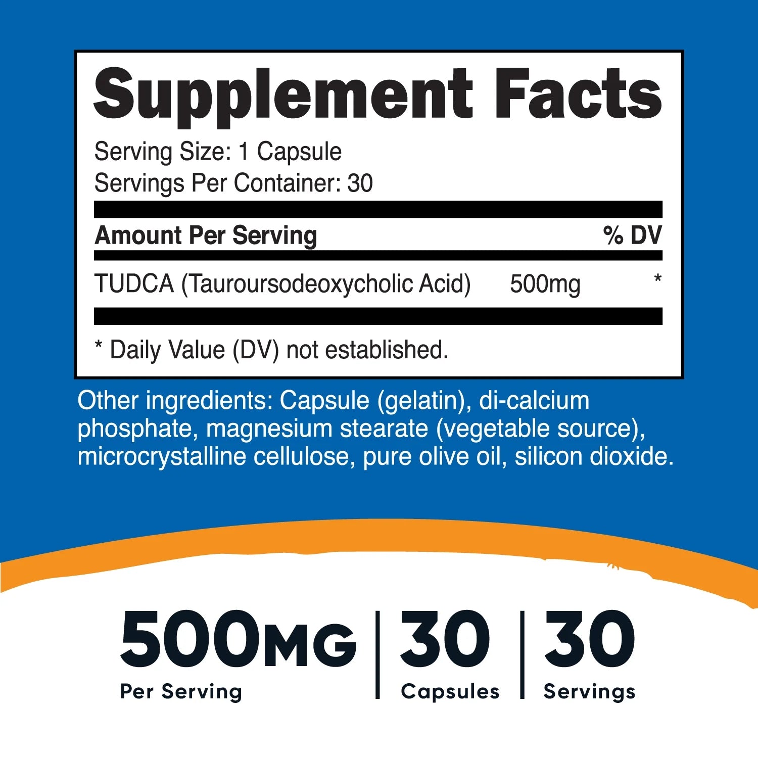 Tudca 500Mg, 30 Capsules (Tauroursodeoxycholic Acid) - Gluten Free, Non-Gmo Supplement