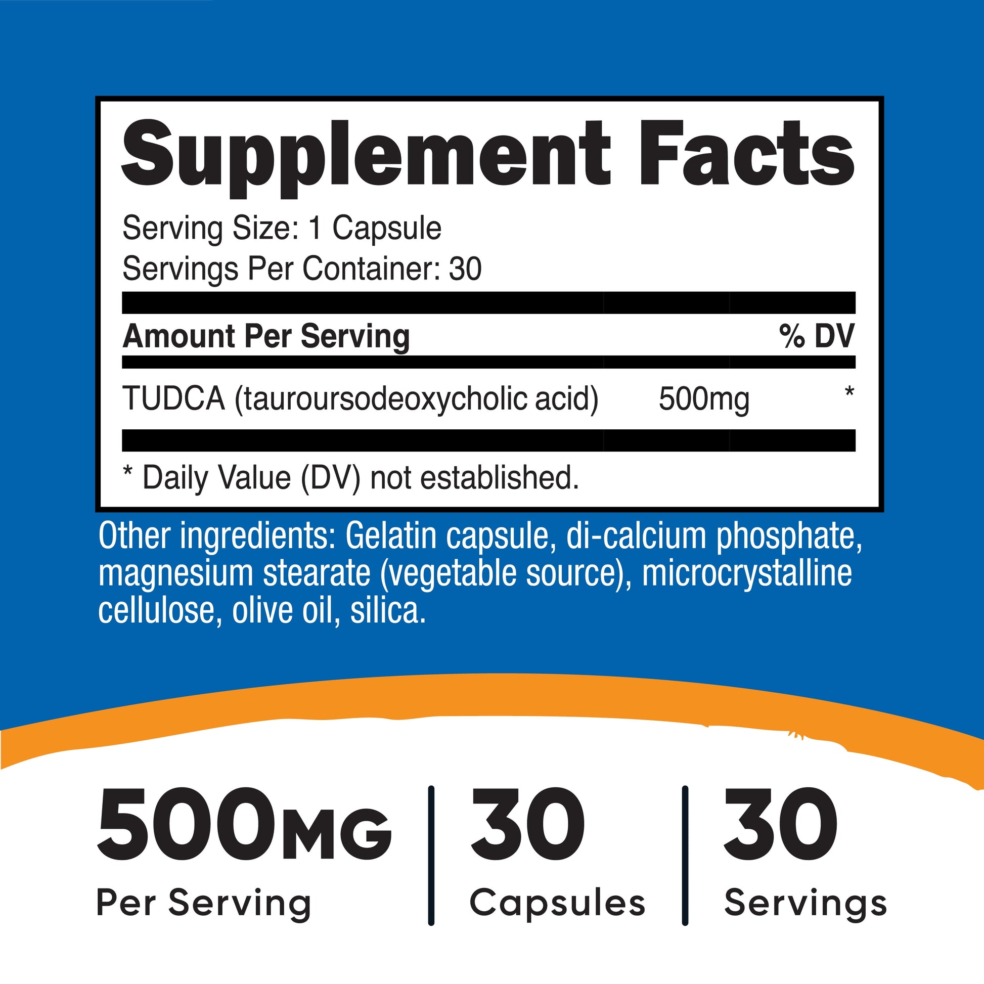 Tudca 500Mg, 30 Capsules (Tauroursodeoxycholic Acid) - Gluten Free, Non-Gmo Supplement