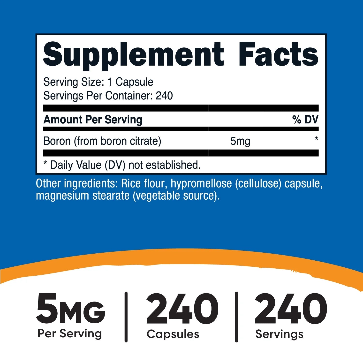 Boron Capsules 5Mg per Serving (240 Vegetarian Capsules) - Non-Gmo Supplement