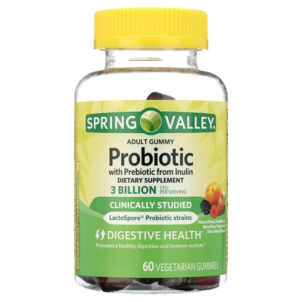 Probiotic with Prebiotic from Inulin Vegetarian Gummies for Digestive Health, Assorted Flavors, 3 Billion CFU, 60 Count