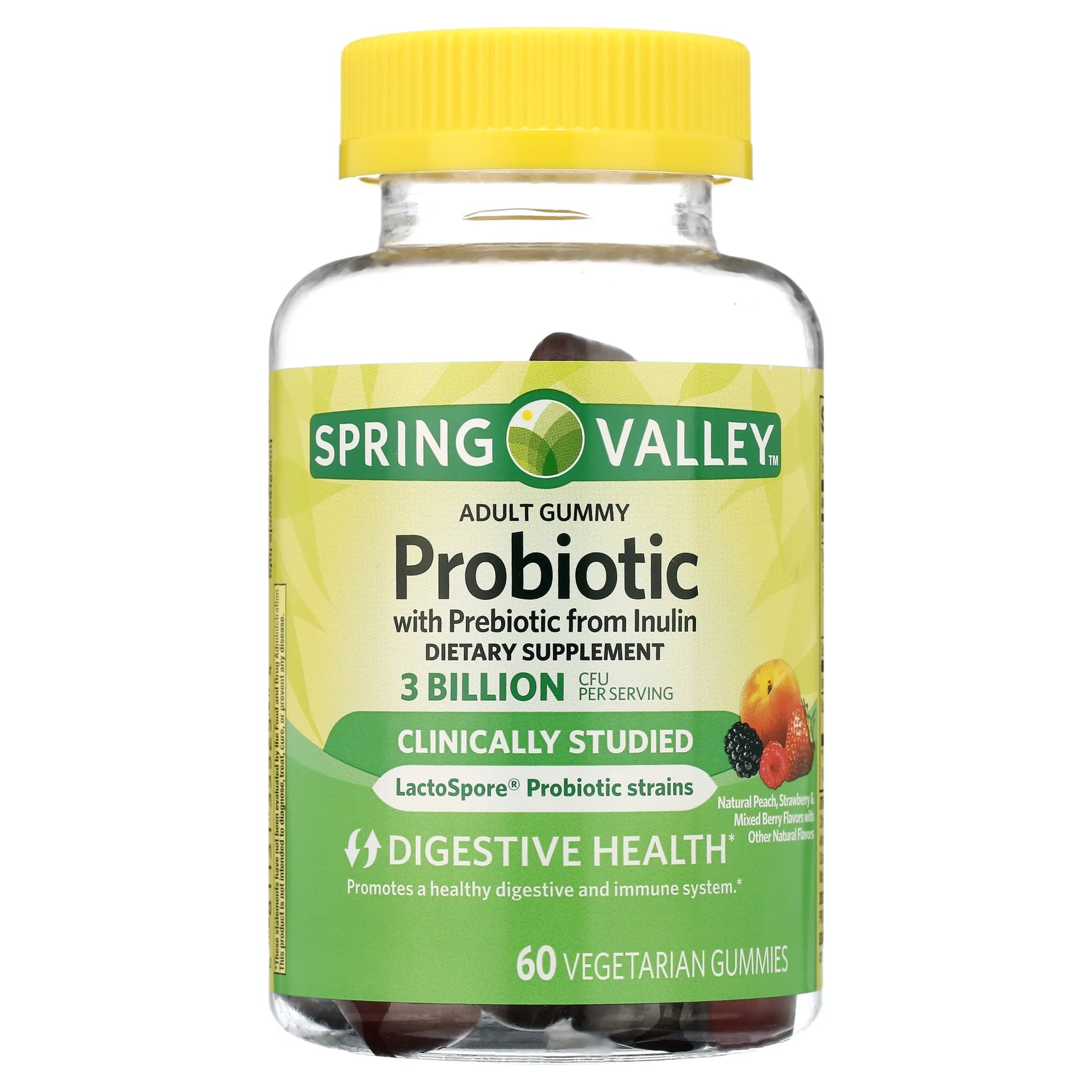 Probiotic with Prebiotic from Inulin Vegetarian Gummies for Digestive Health, Assorted Flavors, 3 Billion CFU, 60 Count