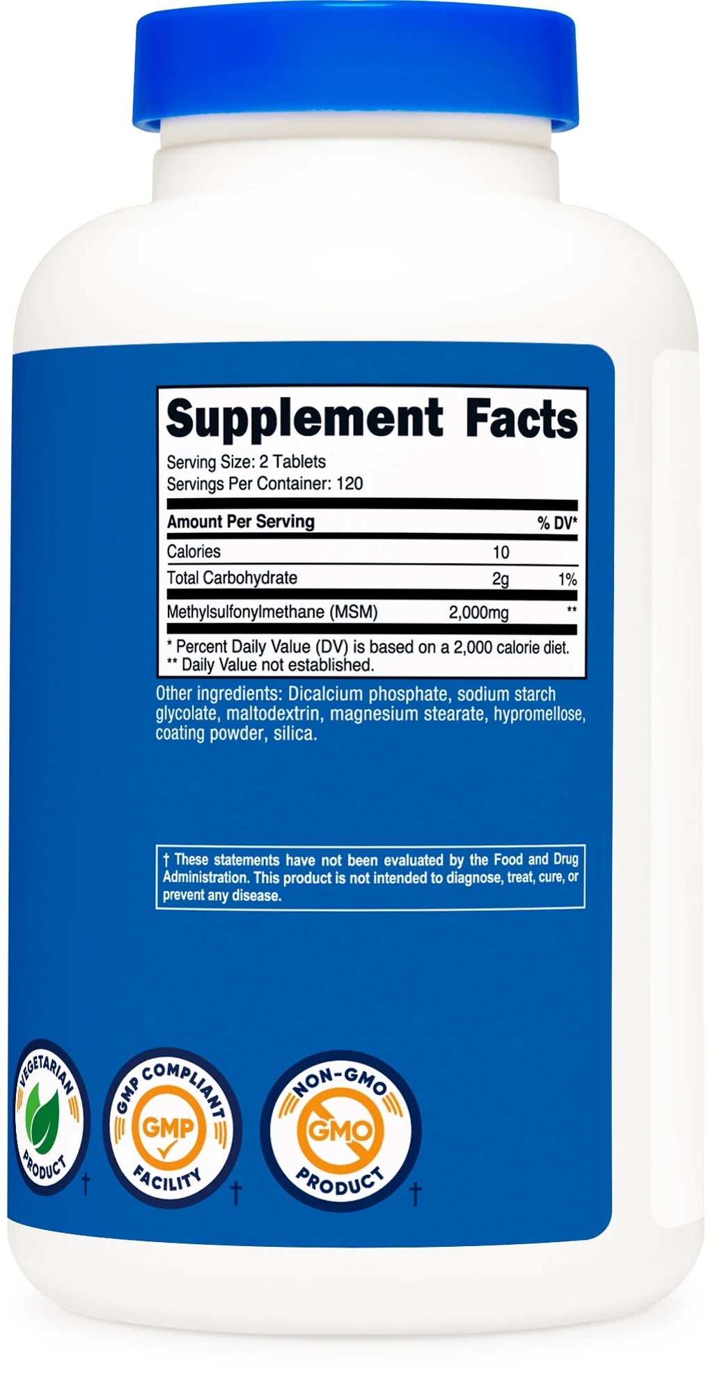 MSM Tablets (Methylsulfonylmethane) 2000Mg, 120 Servings - Non-Gmo Supplement