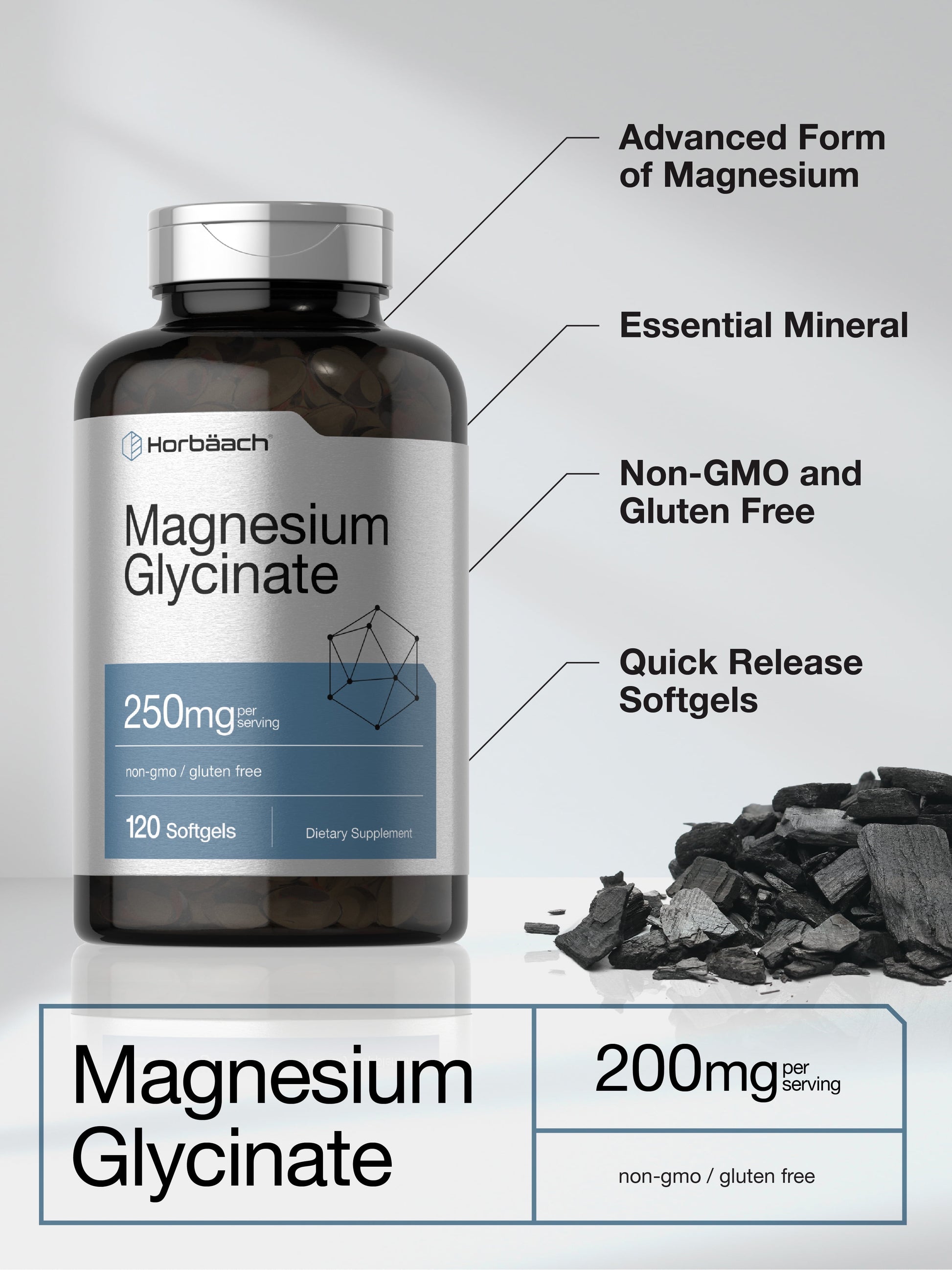 Magnesium Glycinate | 250Mg | 120 Softgels | Non-Gmo and Gluten Free Supplement | by