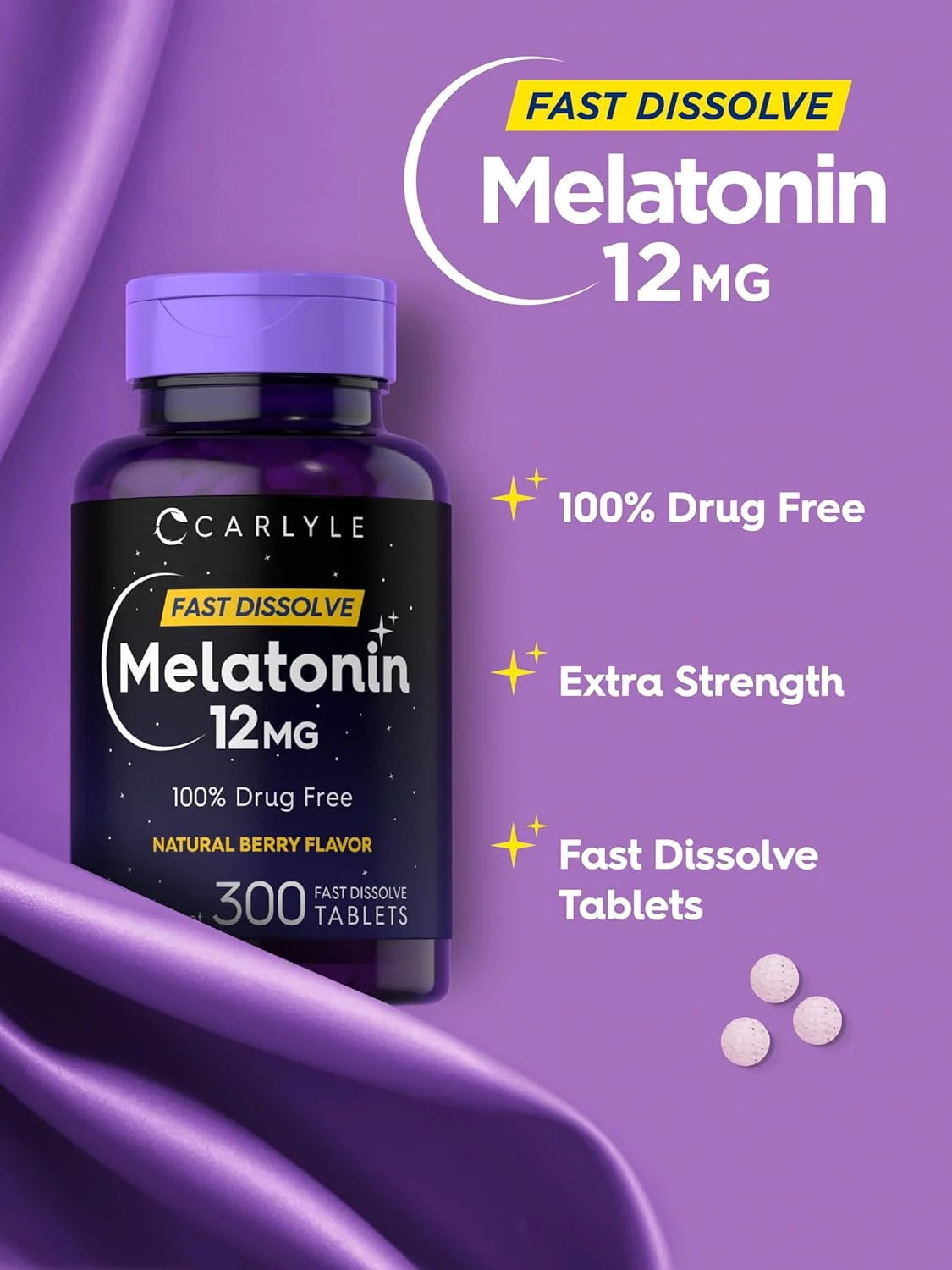 Melatonin 12 Mg | 300 Tablets for Men and Women | Berry Flavor | by