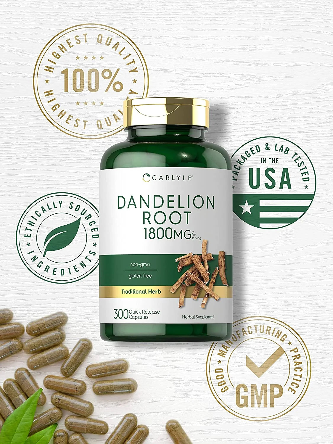 Dandelion Root Extract Supplement | 1800Mg | 300 Capsules | by