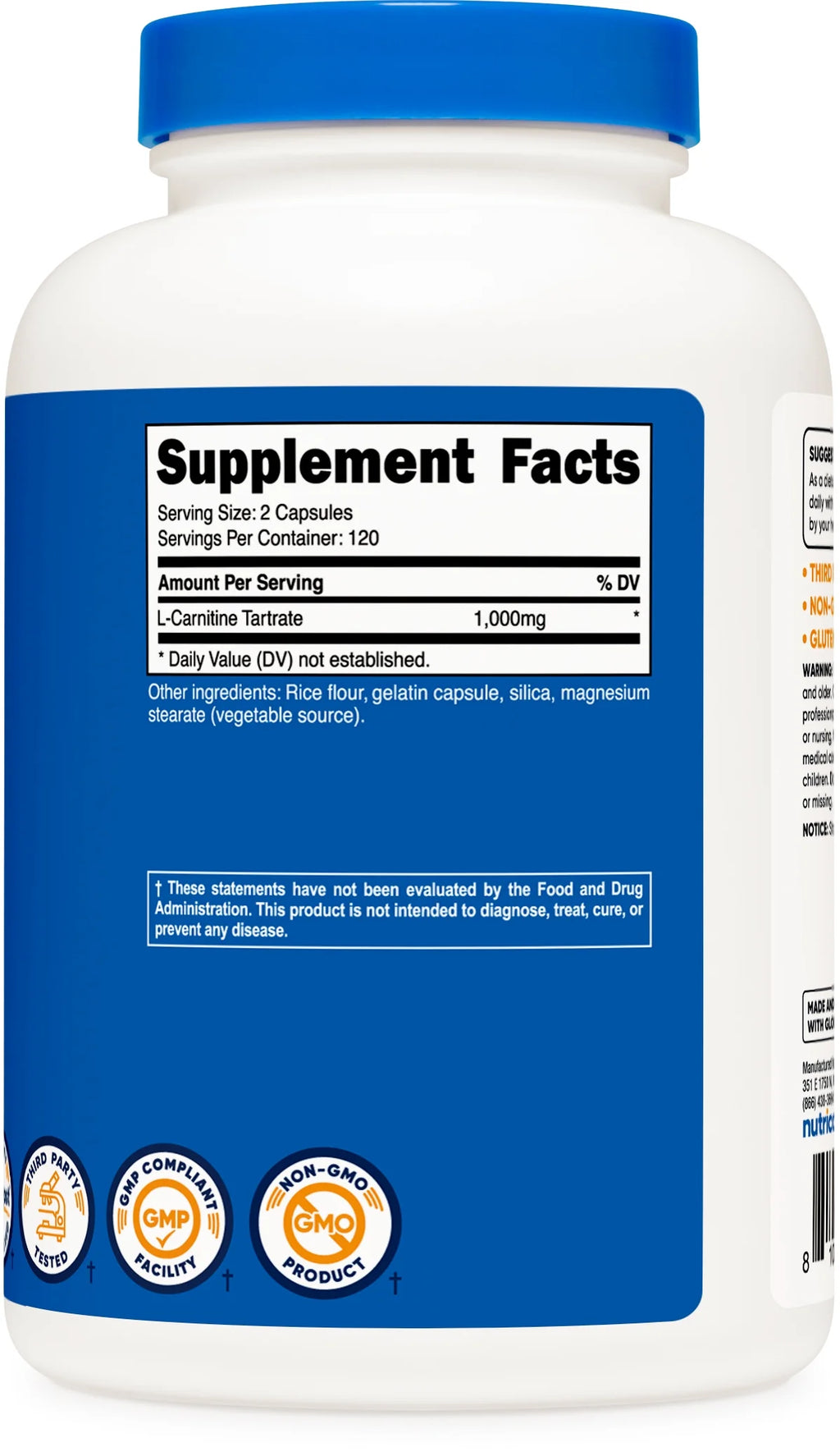 L-Carnitine Tartrate Supplement 500Mg, 240 Capsules, 1000Mg per Serving