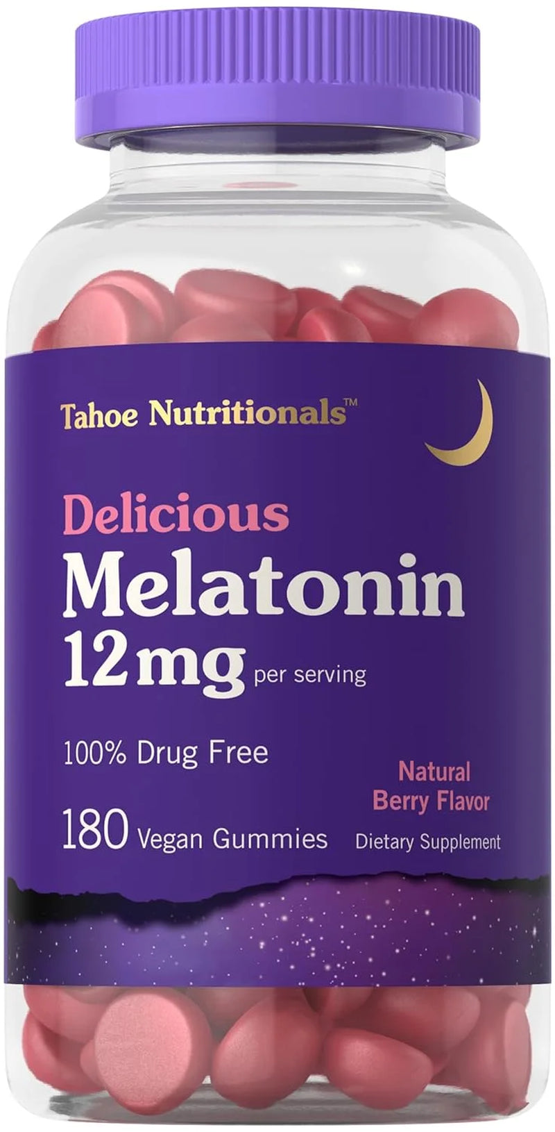 Melatonin Gummies 12Mg | 180 Count | Berry Flavor for Men and Women | Tahoe Nutritionals by