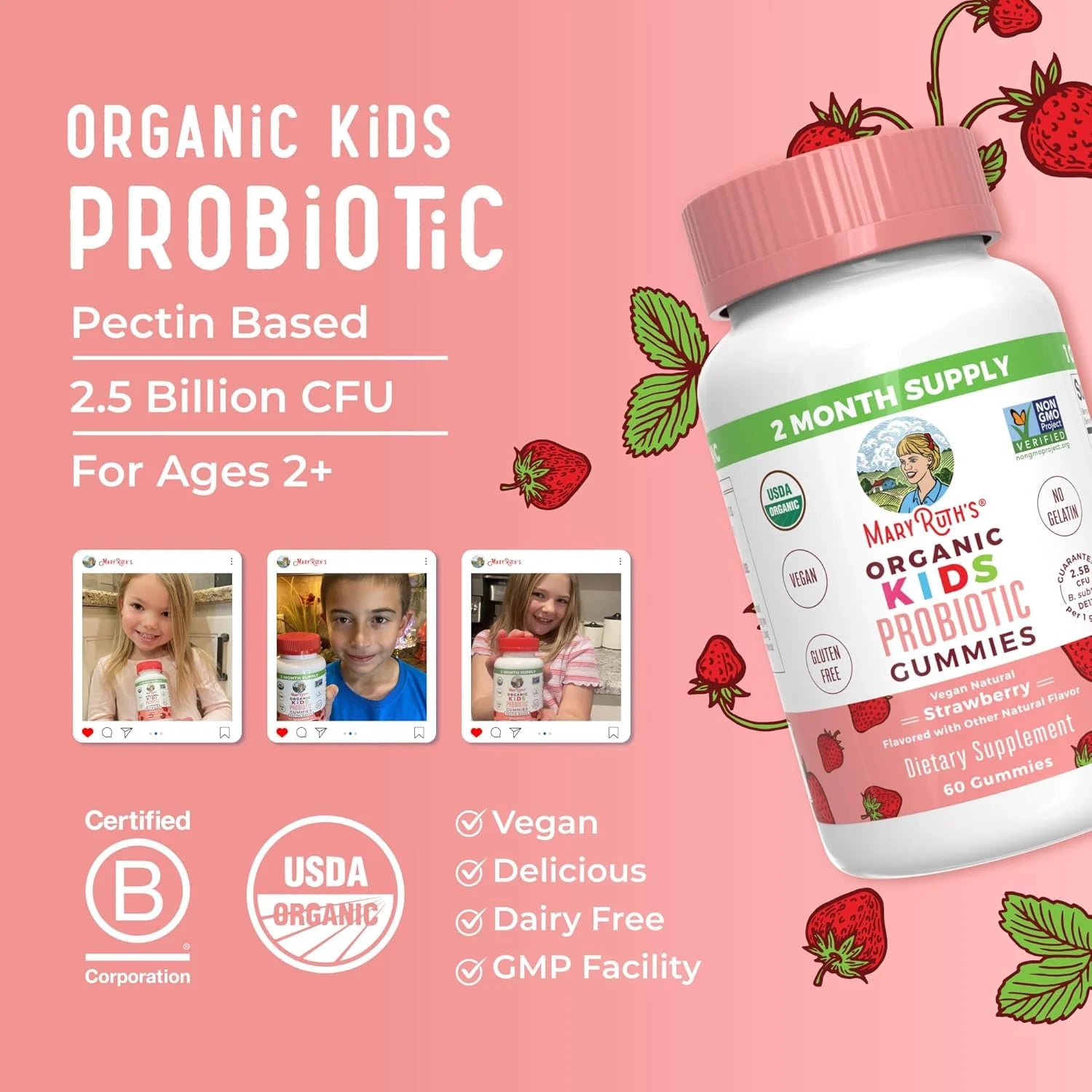 Kids Probiotic Gummies, Strawberry Flavor, 60 Count