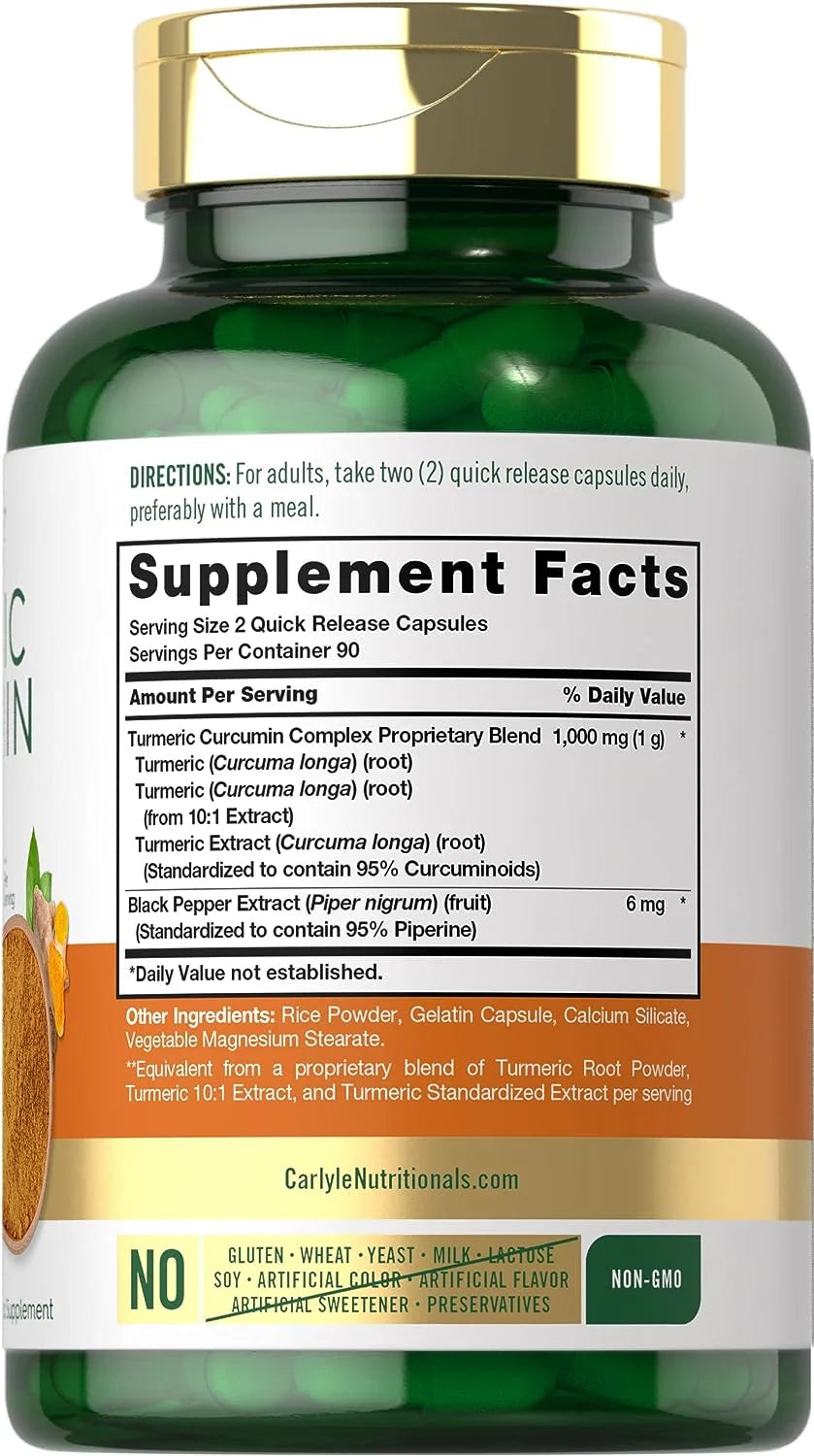 Turmeric Curcumin with Black Pepper 1000Mg | 180 Capsules for Men and Women | by