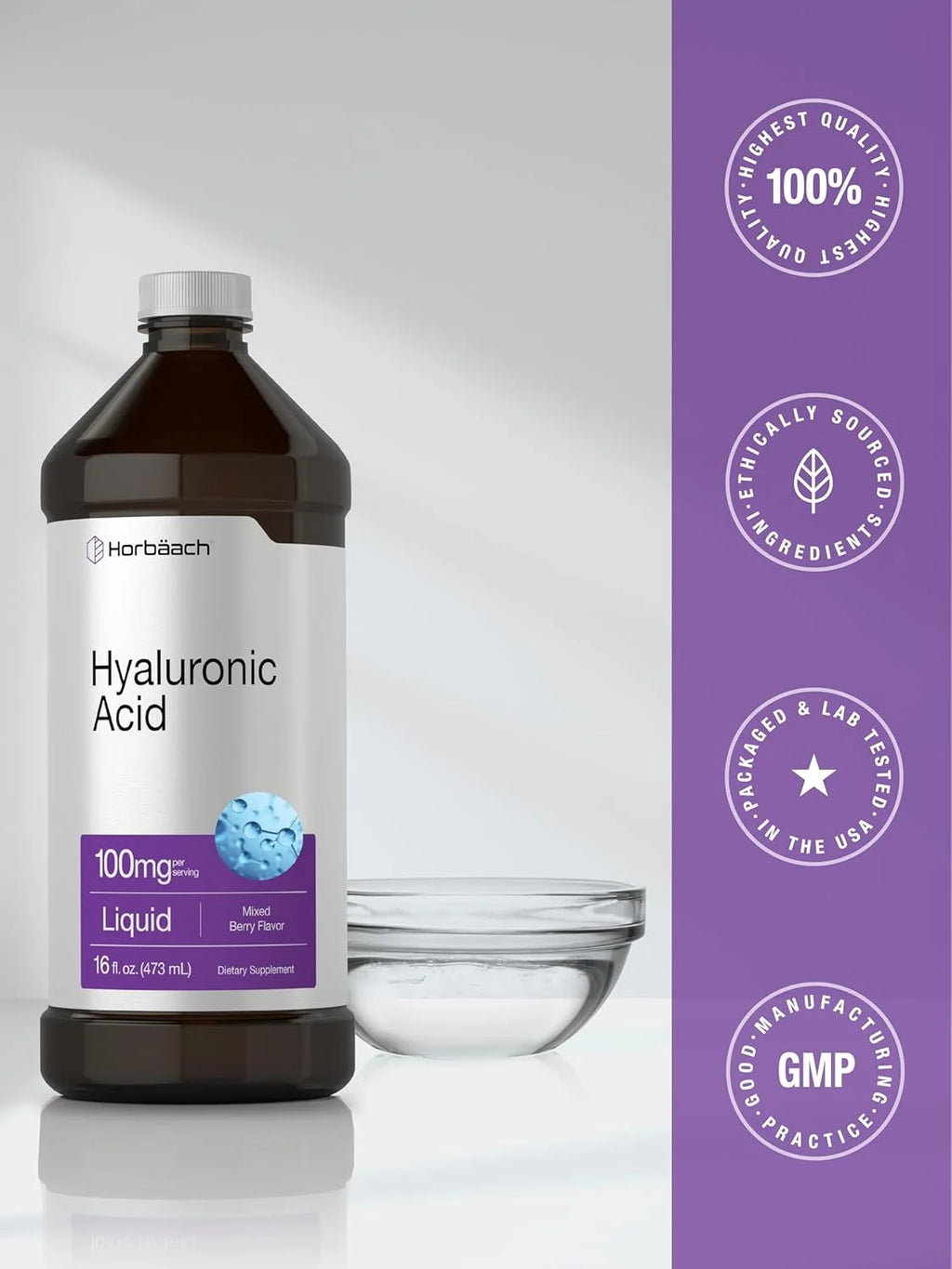 Liquid Hyaluronic Acid Supplement | 100 Mg | 16 Oz | Mixed Berry Flavor | by