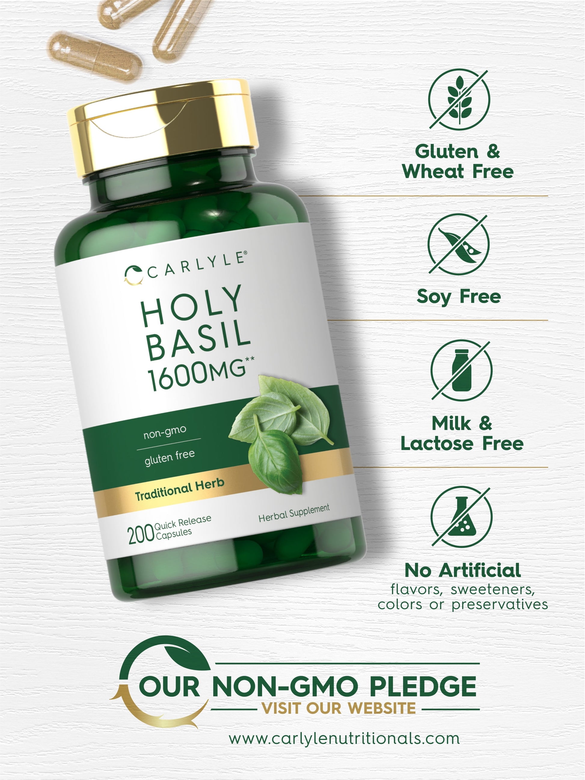 Holy Basil Extract 1600Mg | 200 Capsules | Herbal Supplement for Men and Women | by