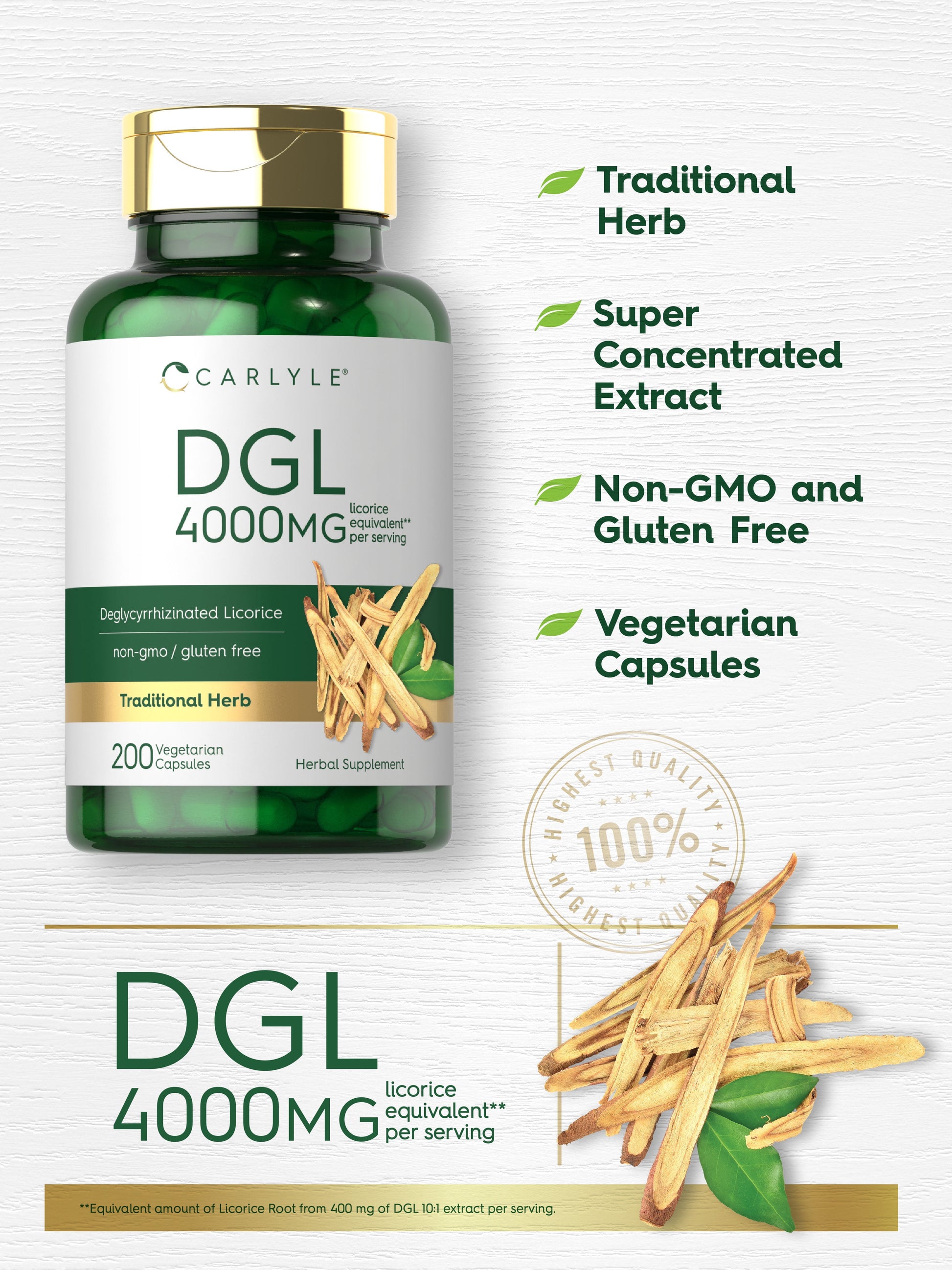 DGL Deglycyrrhizinated Licorice Capsules | 200 Count | 4000Mg | by