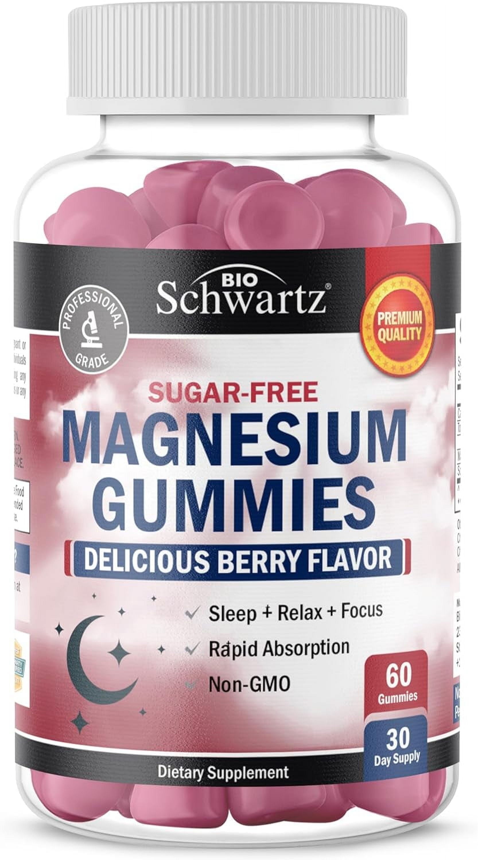 Sugar-Free Magnesium Citrate Gummies, Supports Healthy Nerves Muscles Gummies, Berry Flavored, 60 Count
