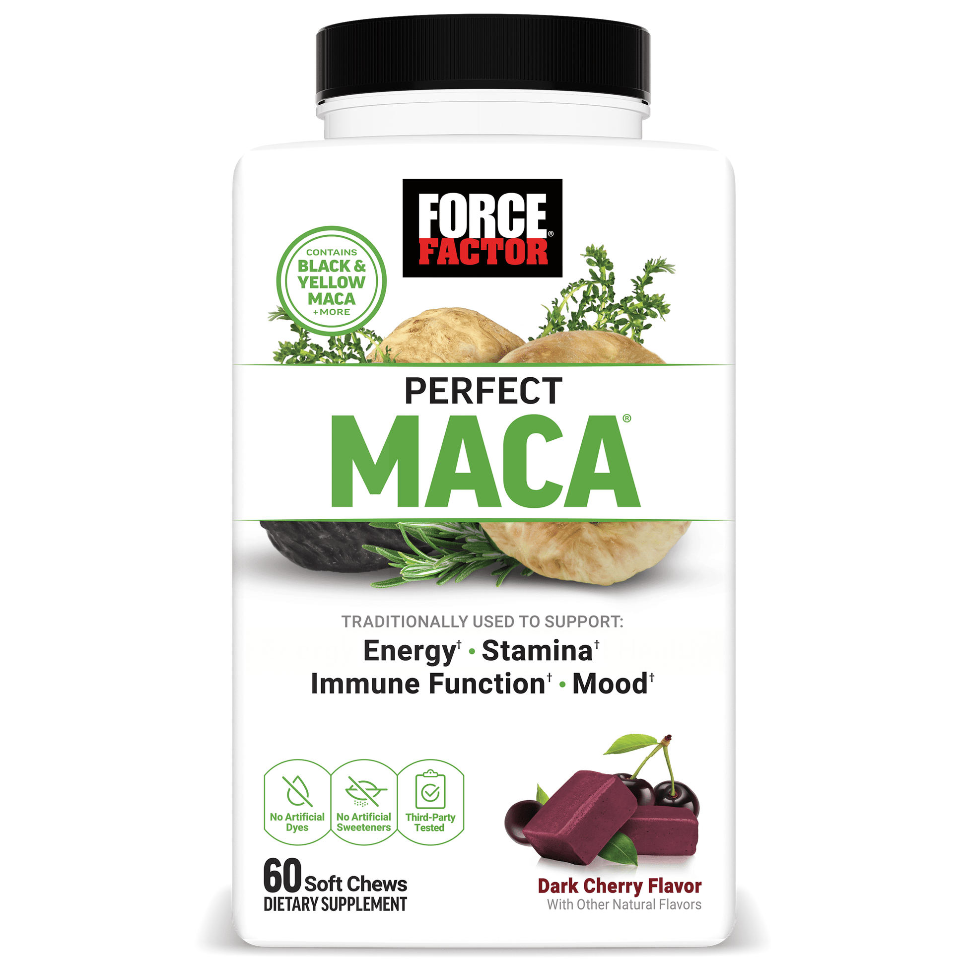 Perfect Maca, Maca Root Supplement with Saffron, Dark Cherry Flavor, 60 Soft Chews