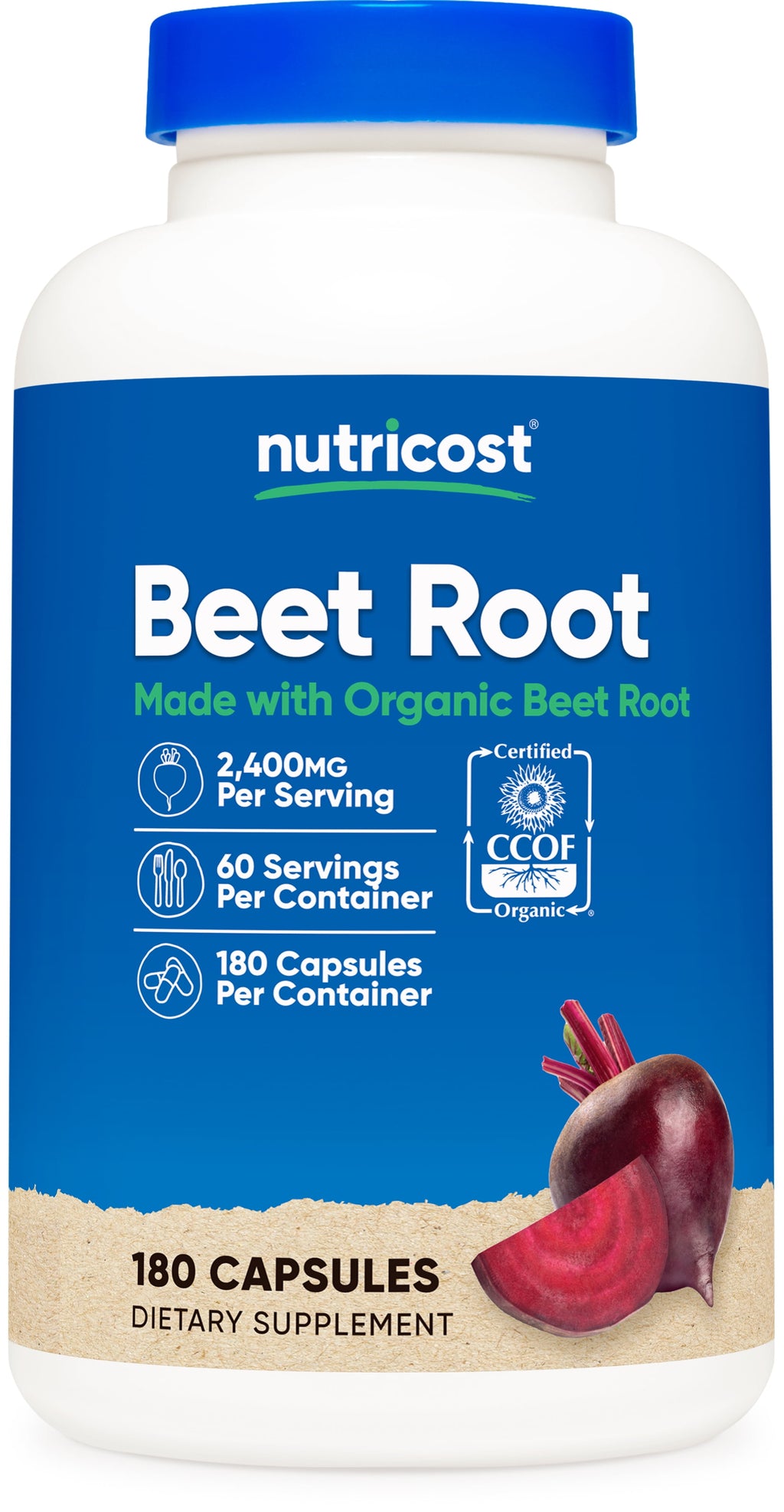 Beet Root 2400Mg, 180 Capsules - Supplement Made with Organic Beet Root, 60 Servings