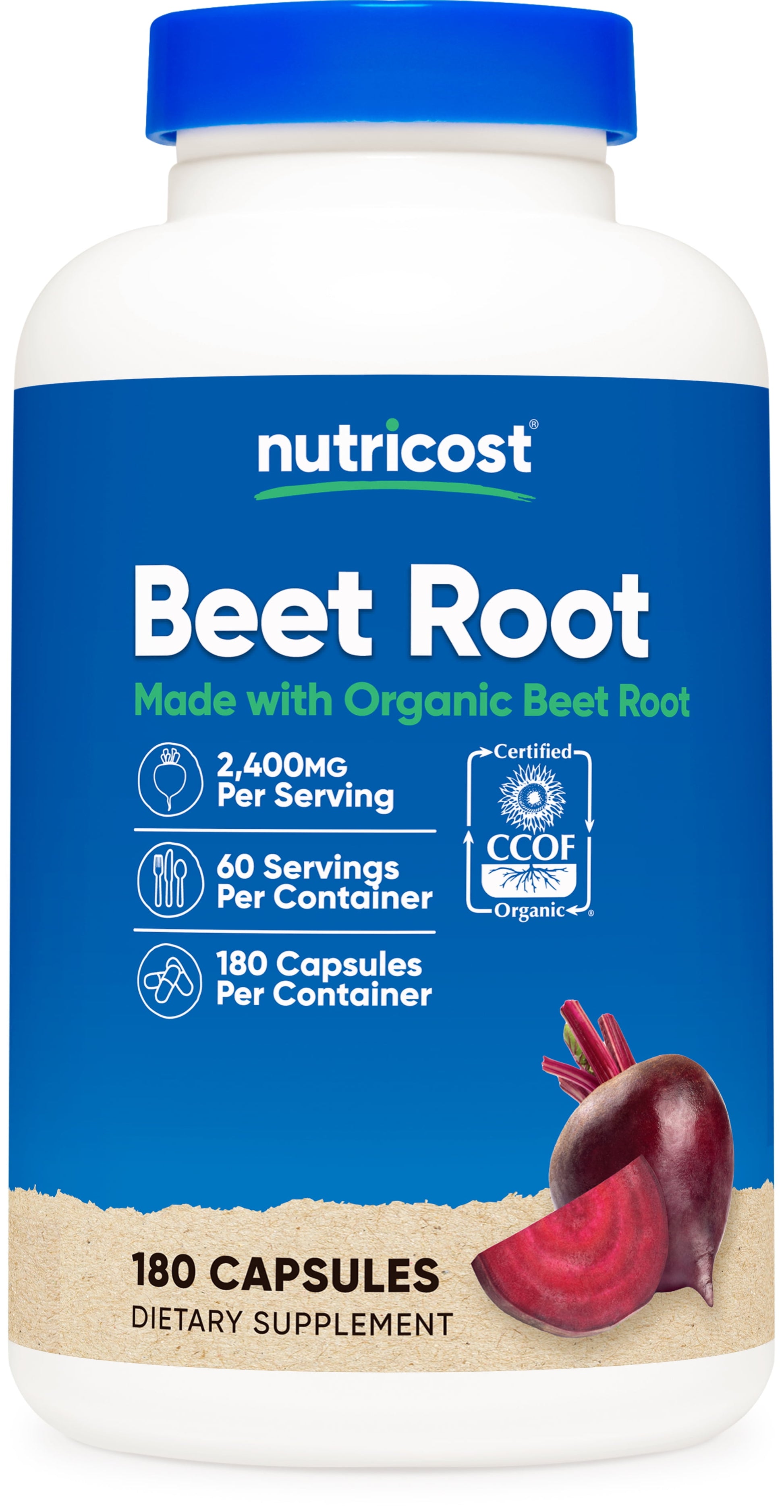 Beet Root 2400Mg, 180 Capsules - Supplement Made with Organic Beet Root, 60 Servings