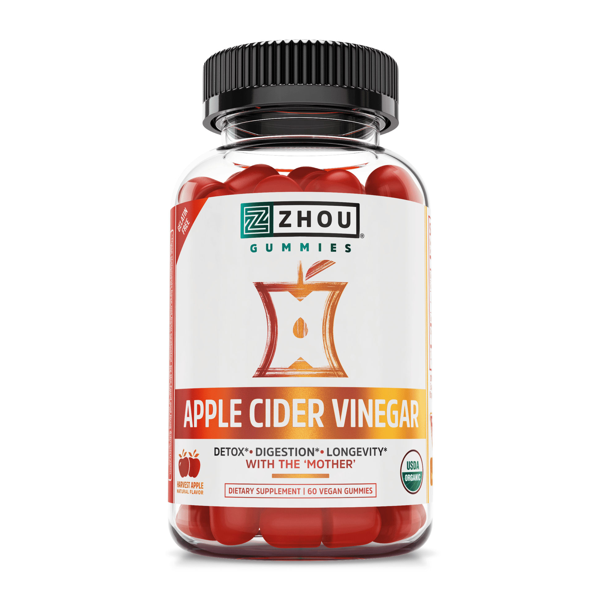 Apple Cider Vinegar Gummies with the Mother - ACV Vegan Detox Cleanse - Gluten Free Probiotic Supplement for Digestion Support - 60 Gummies
