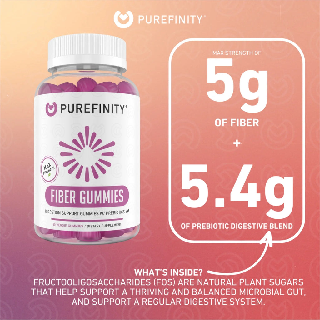 Fiber Gummies for Adults with Inulin FOS Chicory Root, Sugar Free, Digestive & Constipation Relief, 60 Gummies