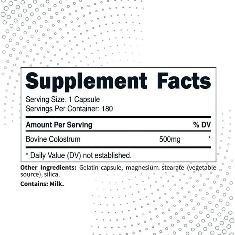 Colostrum Supplement (500Mg) 180 Capsules - Bovine Sourced, Non-Gmo, Gluten-Free