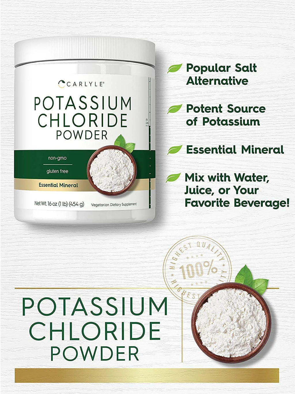 Potassium Chloride Powder | 16 Oz | Food Grade | Vegan Formula | by