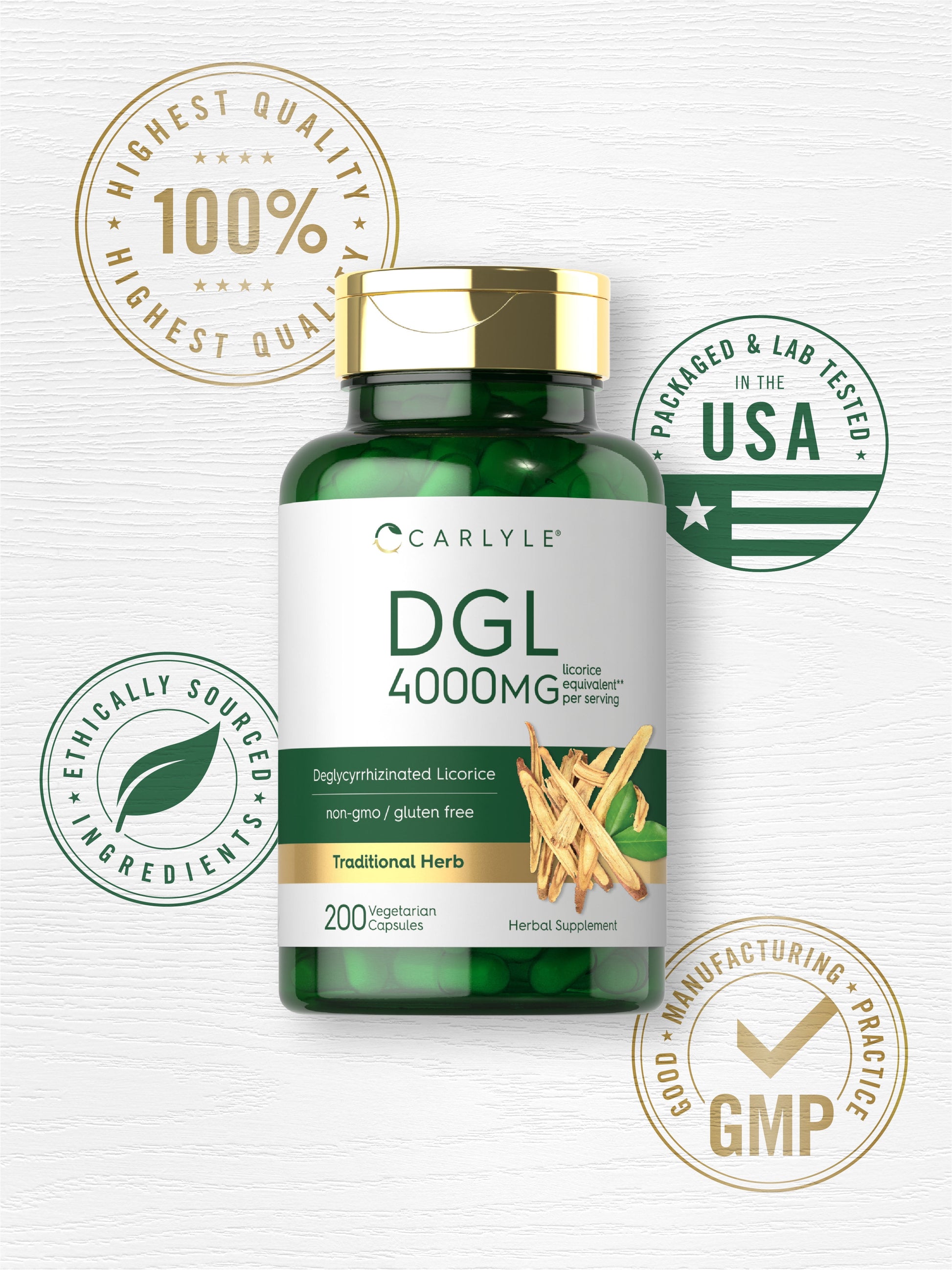 DGL Deglycyrrhizinated Licorice Capsules | 200 Count | 4000Mg | by