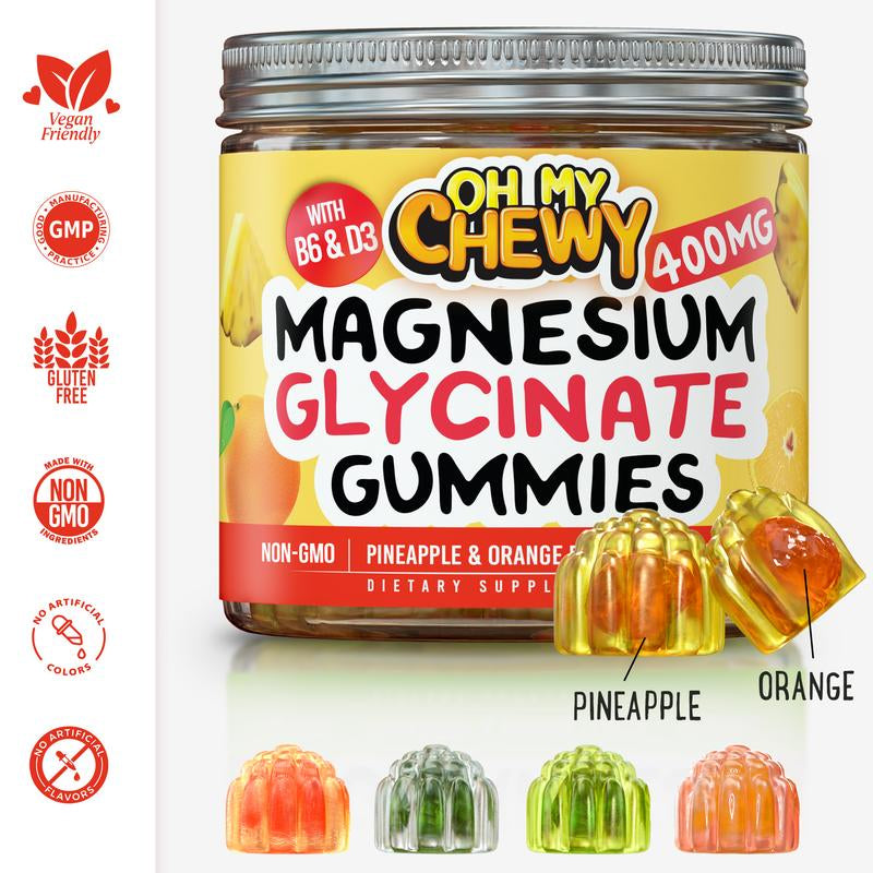 Center-Filled Magnesium Glycinate Gummies 400Mg – High-Absorption for Sleep & Muscle Recovery – Vegan, Pectin-Based, Non-Gmo Healthcare Dietary
