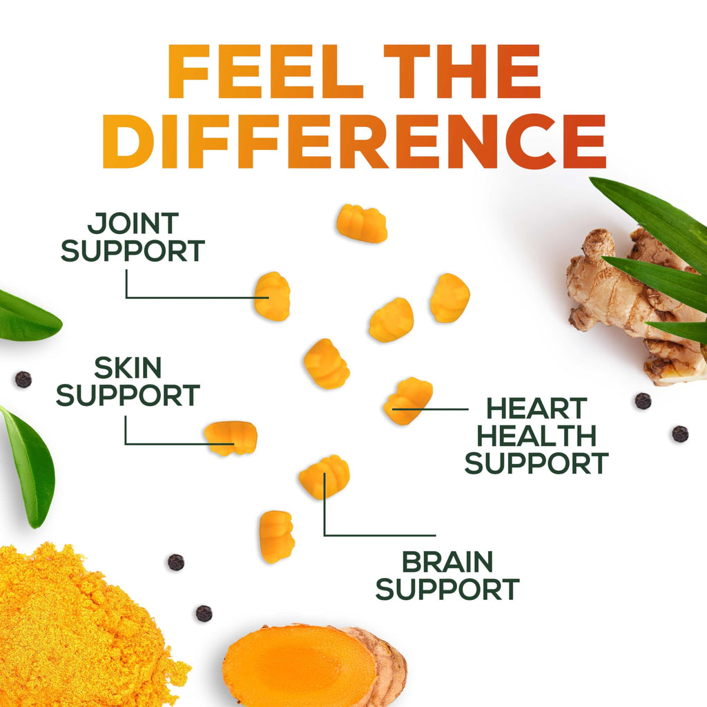 Turmeric Supplement Gummies - Turmeric Curcumin and Ginger Gummies with Black Pepper Extract for High Absorption, Nature'S Curcumin Gummy for Joint Support, Non-Gmo, Gluten Free - 60 Turmeric Gummies