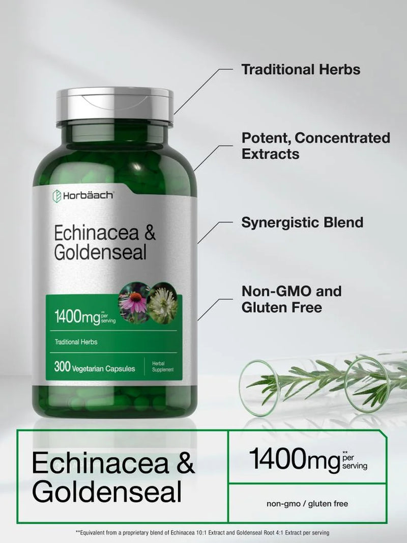 Echinacea Goldenseal Extract | 1400Mg | 300 Vegetarian Capsules | by