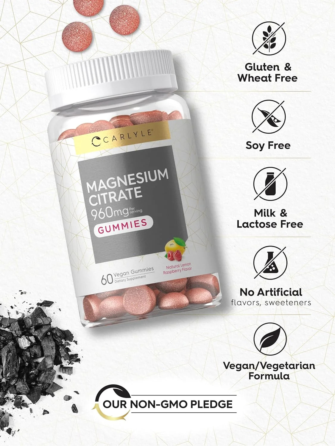 Magnesium Citrate | 960Mg | 60 Vegan Gummies | Lemon Raspberry Flavor | by