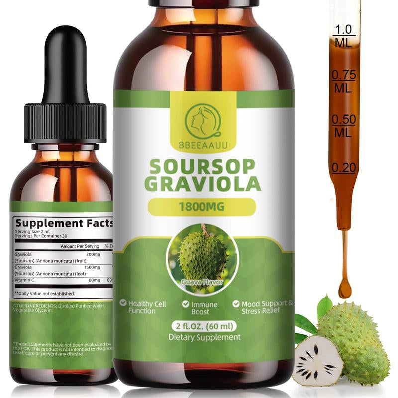 Soursop Herbal Drops Multivitamin, 60Ml, 2 Fl Oz, Organic Soursop Leaf Extract Soursop Oil, Soursop Bitters Liquid, Vitamin, Dietary Fiber