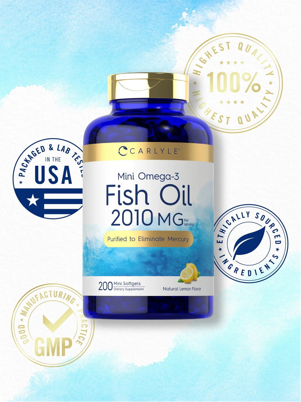 Mini Fish Oil Softgels | 2010Mg | 200 Omega-3 Pills | by