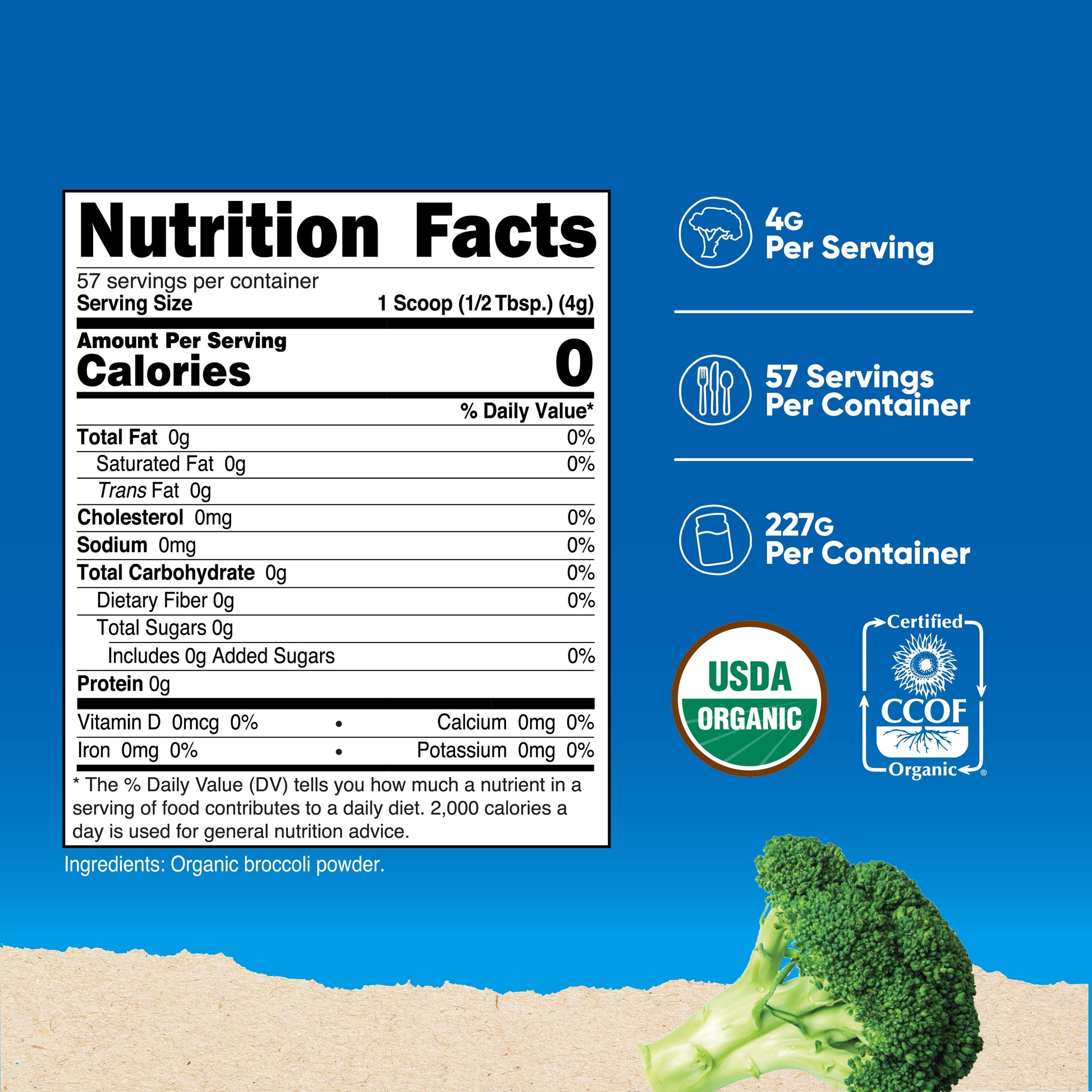 Organic Broccoli Powder (8.1 Oz) - USDA Certified Organic, Non-Gmo, Gluten Free Supplement