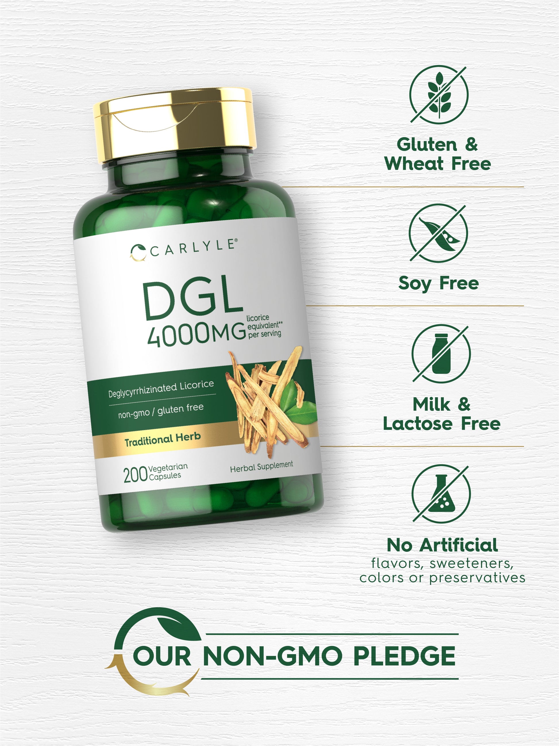 DGL Deglycyrrhizinated Licorice Capsules | 200 Count | 4000Mg | by