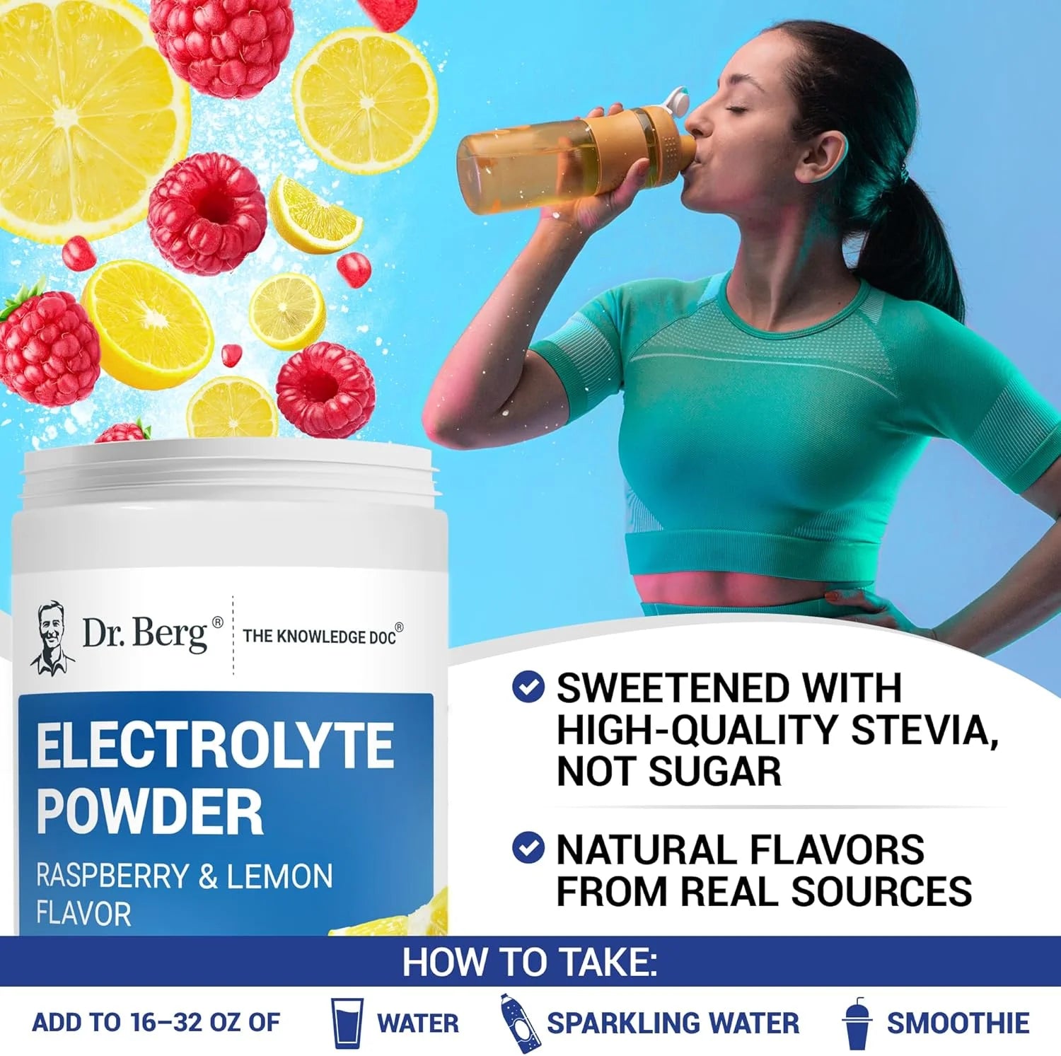 Electrolyte Powder - Raspberry & Lemon Hydration Powder, 100 Servings