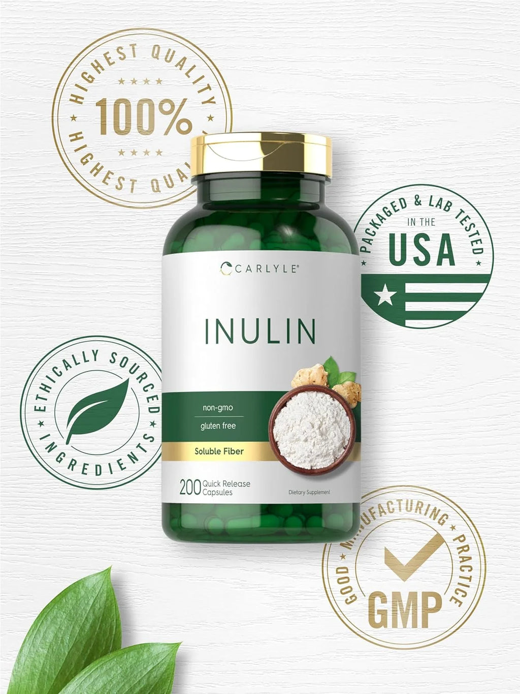 Inulin Powder Capsules | 200 Count | Non-Gmo and Gluten Free Supplement | by