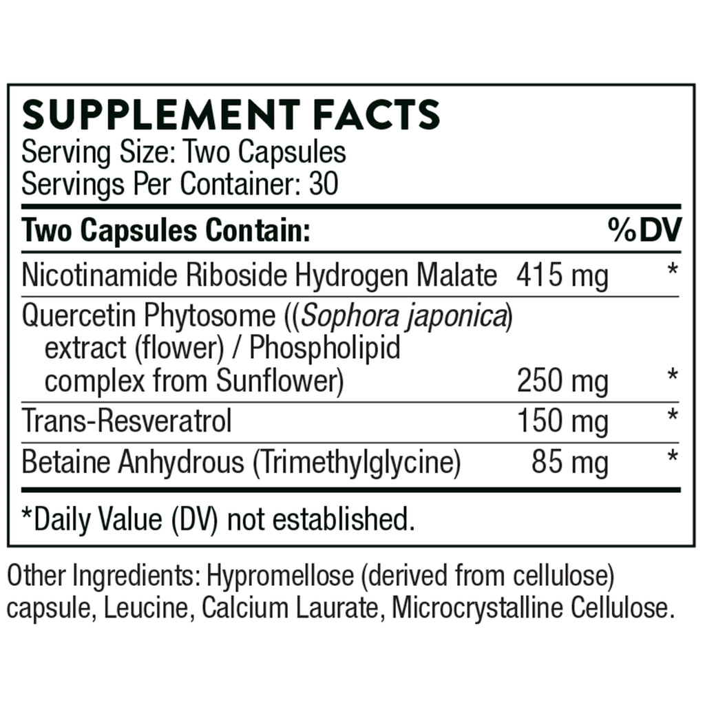 Resveracel - Nicotinamide Riboside with Quercetin Phytosome and Resveratrol - Support Healthy Aging, Methylation, Cellular Energy Production and Metabolism* - 60 Capsules - 30 Servings