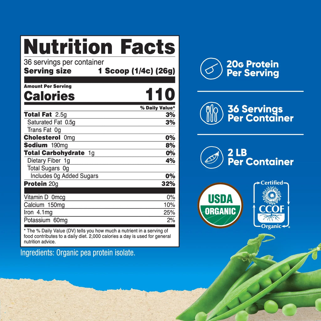 Organic Pea Protein Isolate Powder 2 Lbs (Unflavored)