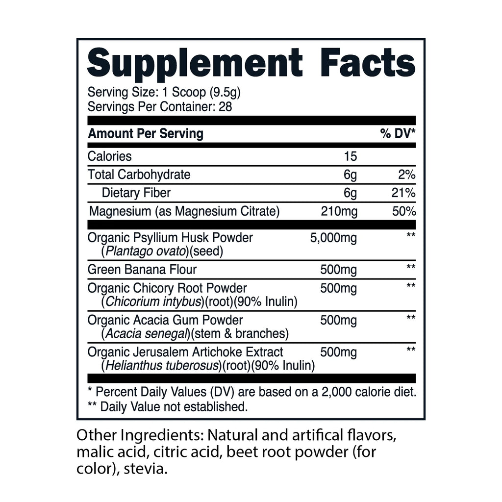 Fiber 5 Psyllium Husk and Fiber Complex Powder (Apple Flavor) (28 Servings) (5,000Mg Psyllium Husk per Serving) - Digestive Health, Natural Fiber Supplement, Soluble Plant Fiber Blend
