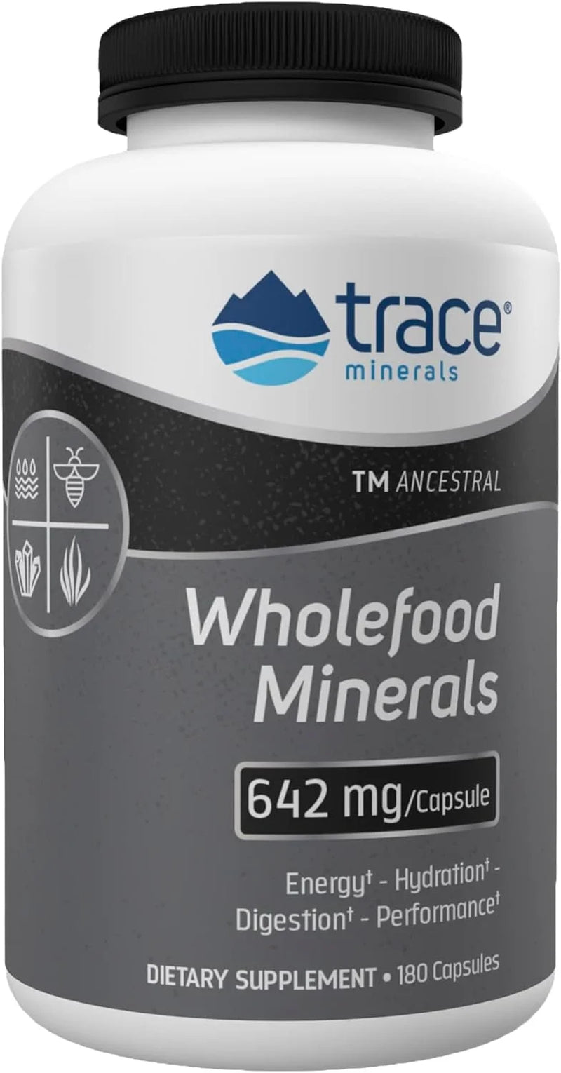 TM ANCESTRAL Wholefood Minerals Capsules | 642 Mg/Capsule (180 Capsules) | Supports Hydration, Sleep, Brain, Nerves, & Digestion | Includes Bee Pollen, Atlantic Kelp, Ancient Sea Salt, and Concentrace