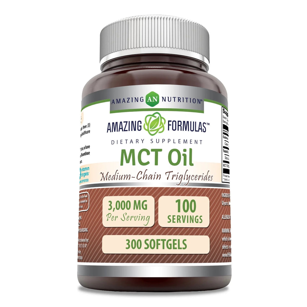 Amazing Formulas MCT Oil 3000 Mg per Serving 300 Softgels Supplement | Great for Keto, Ketosis, and Ketogenic Diets | C8, C10 Derived from Coconut | Non-Gmo | Gluten-Free | Made in USA